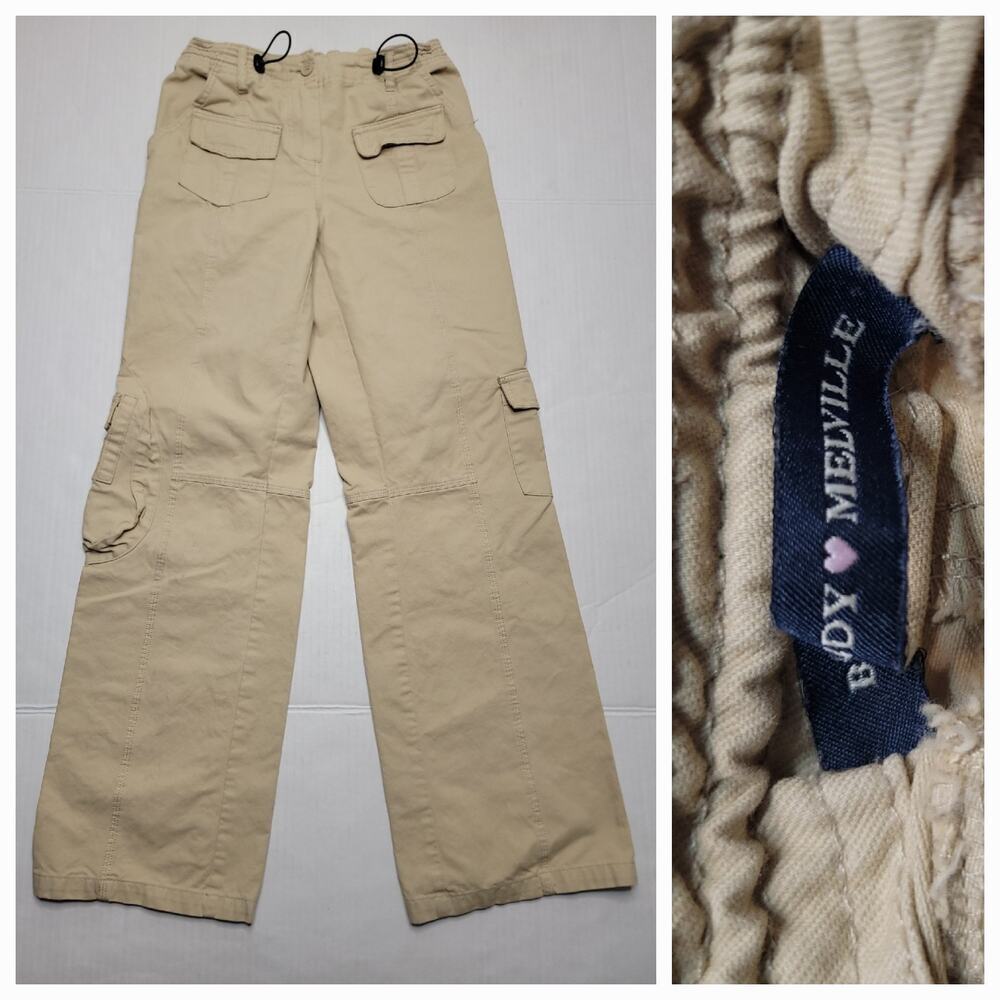 Brandy Melville Kim Cargo Baggy Pants O/S Bungee Cord Adjustable Parachute Tan